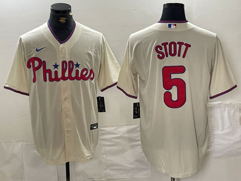 Men Philadelphia Phillies #5 Stott Cream Game Nike 2024 MLB Jersey style 1